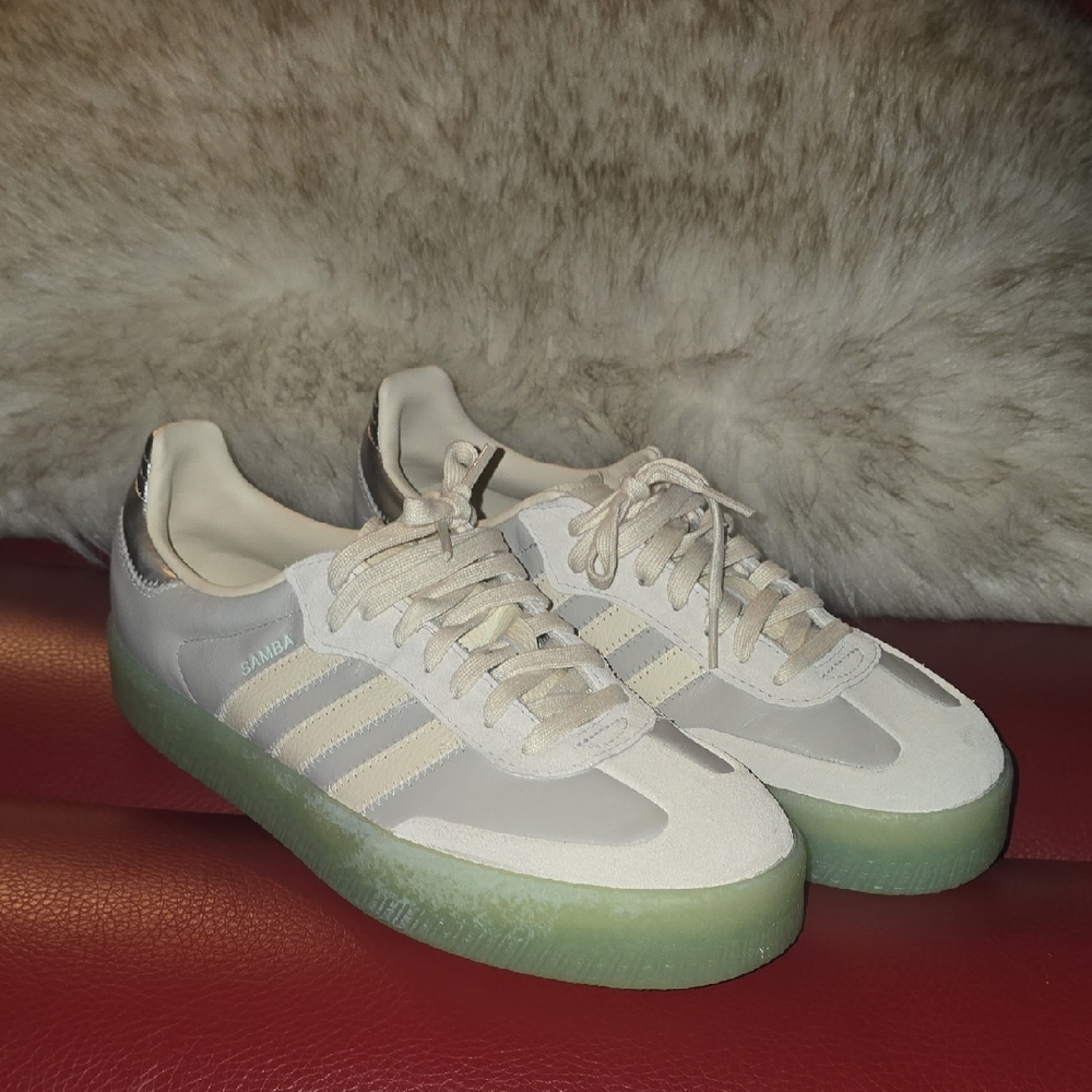 Adidas Sambae Sneakers in Gray With Transparent Green Sole, Sz 11